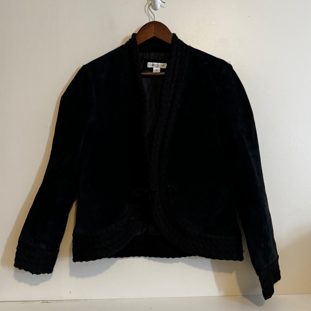 Coldwater Creek Women's S Black Suede Leather Knit Trim Jacket Whimsygoth Goth